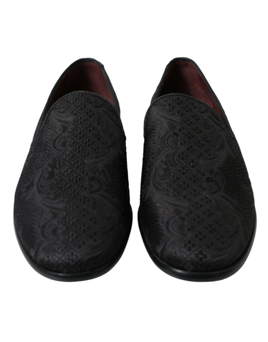 Dolce & Gabbana Black Brocade Men Slip On Loafer Dress Shoes - SMARTMARTNZ