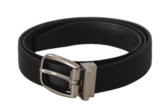 Dolce & Gabbana Black Calf Leather Silver Logo Metal Buckle Belt - SMARTMARTNZ