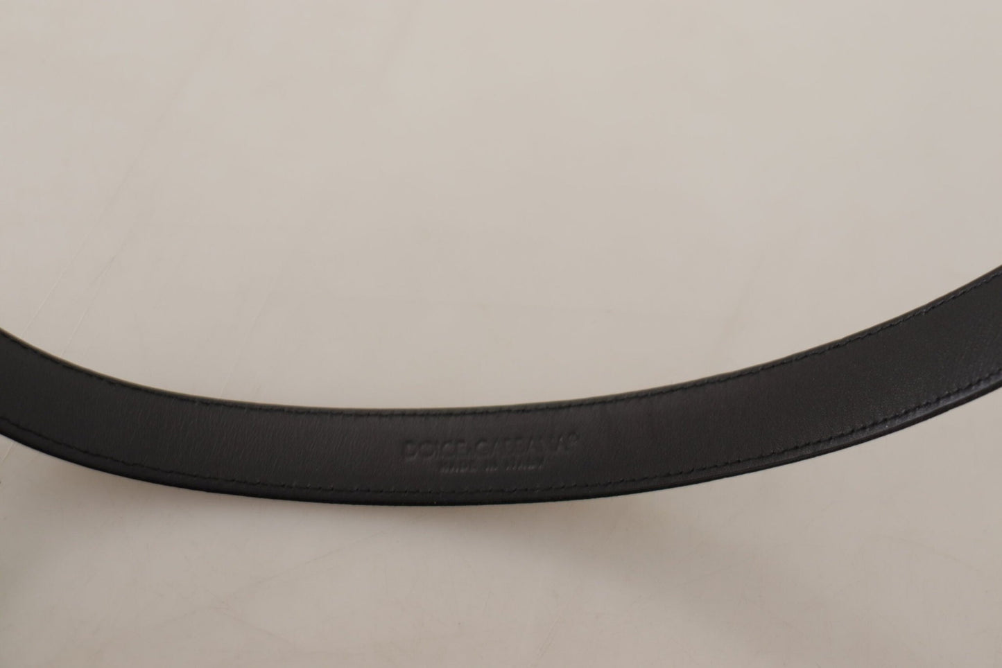 Dolce & Gabbana Black Calf Leather Silver Logo Metal Buckle Belt - SMARTMARTNZ