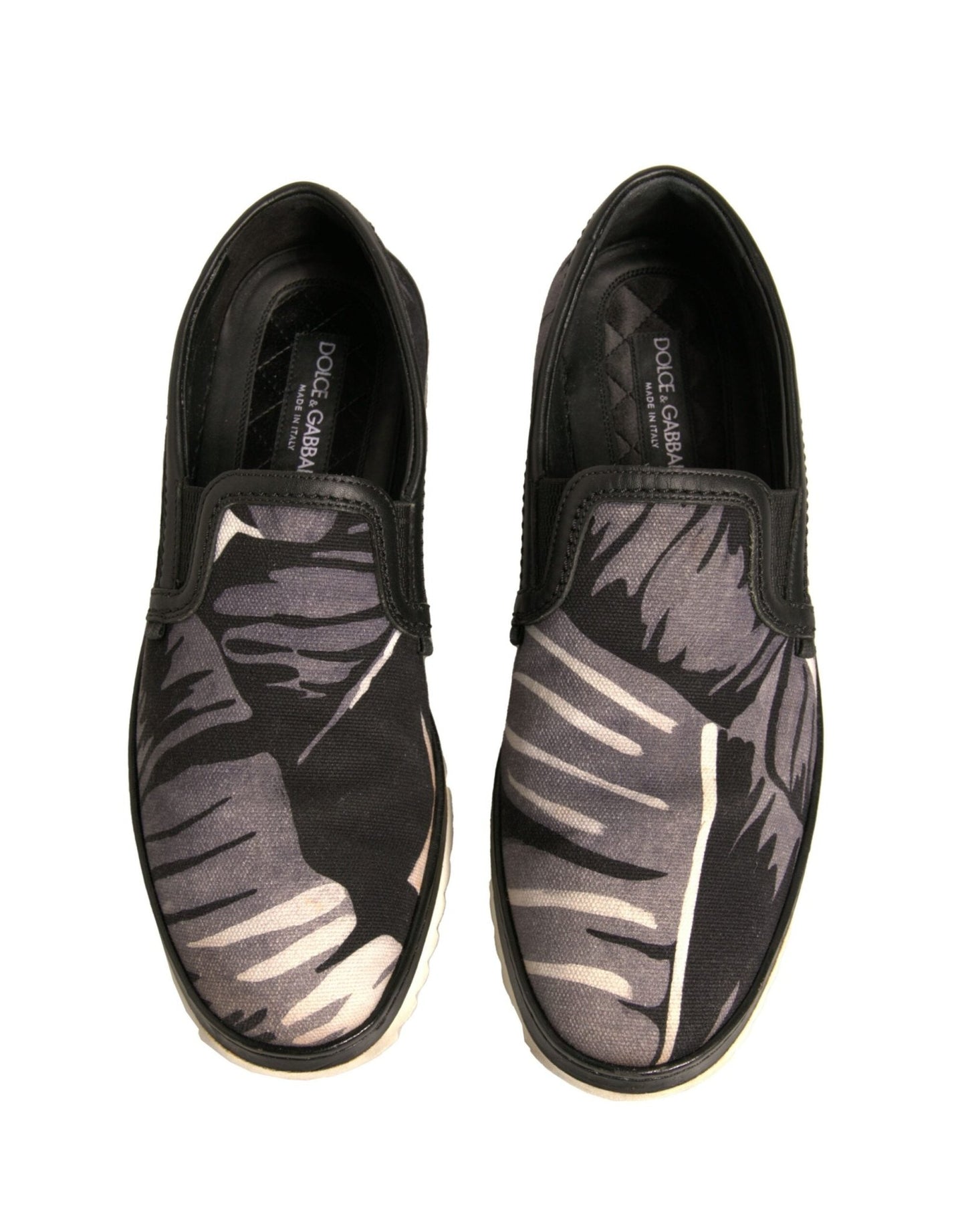 Dolce & Gabbana Black Canvas Tropical Print Slip On Shoes - SMARTMARTNZ