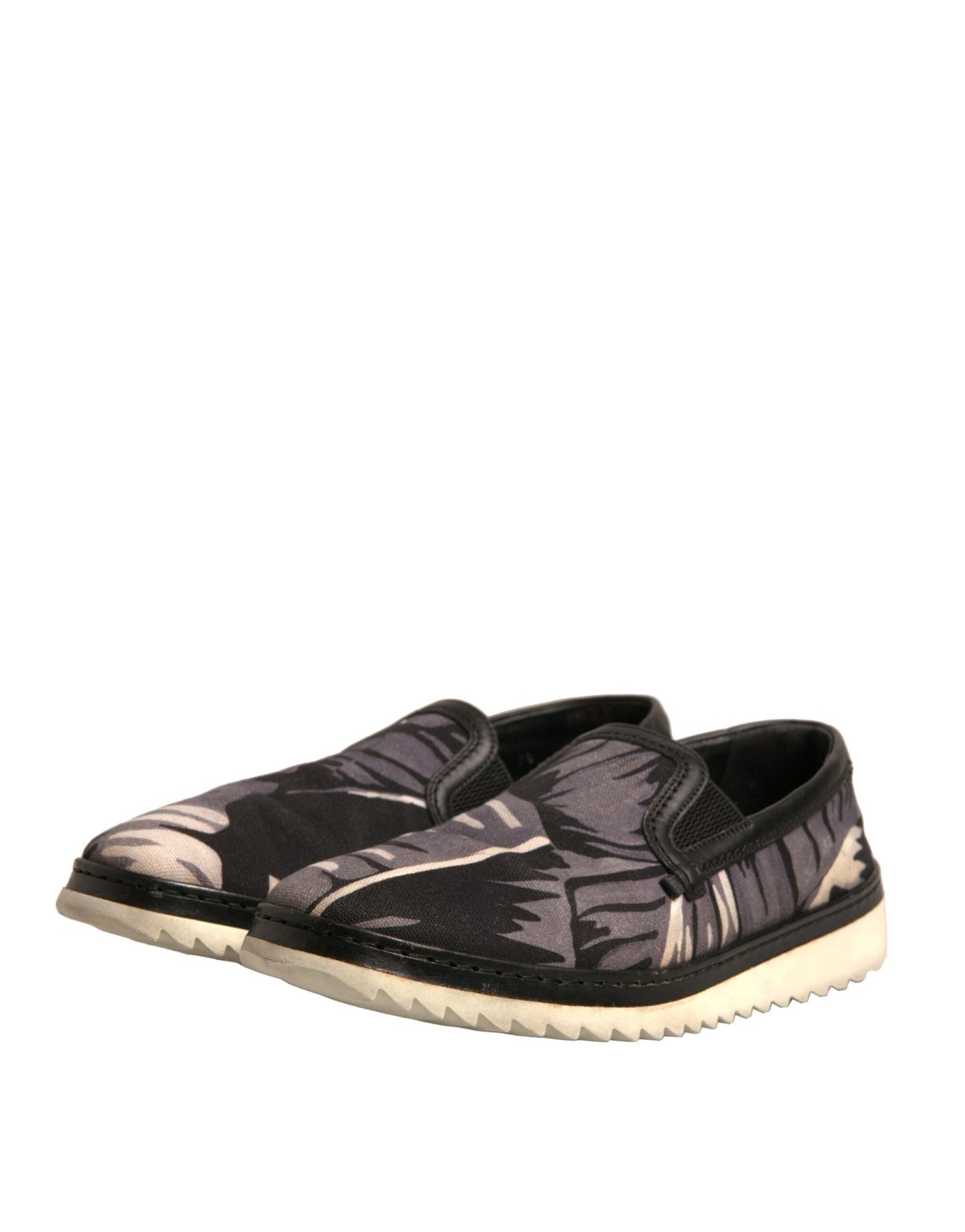 Dolce & Gabbana Black Canvas Tropical Print Slip On Shoes - SMARTMARTNZ