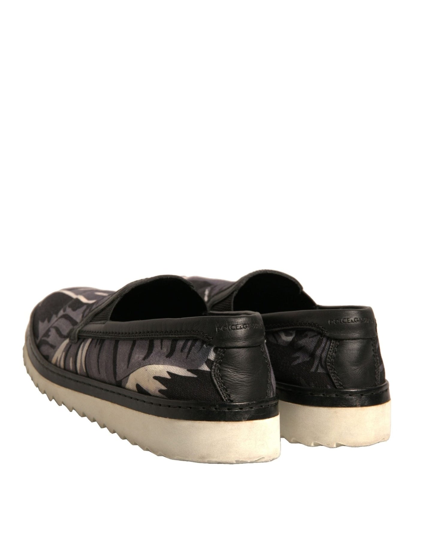 Dolce & Gabbana Black Canvas Tropical Print Slip On Shoes - SMARTMARTNZ