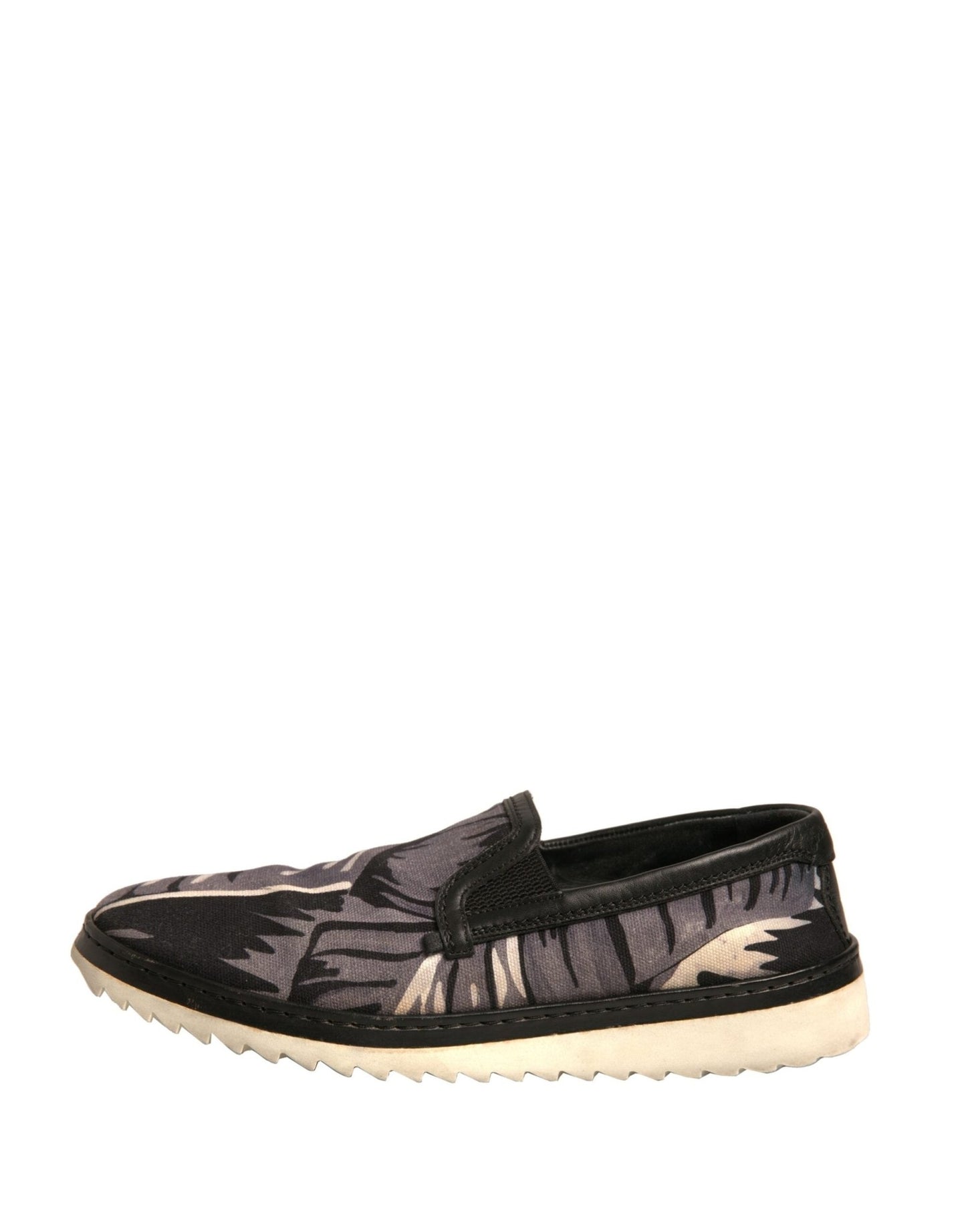 Dolce & Gabbana Black Canvas Tropical Print Slip On Shoes - SMARTMARTNZ