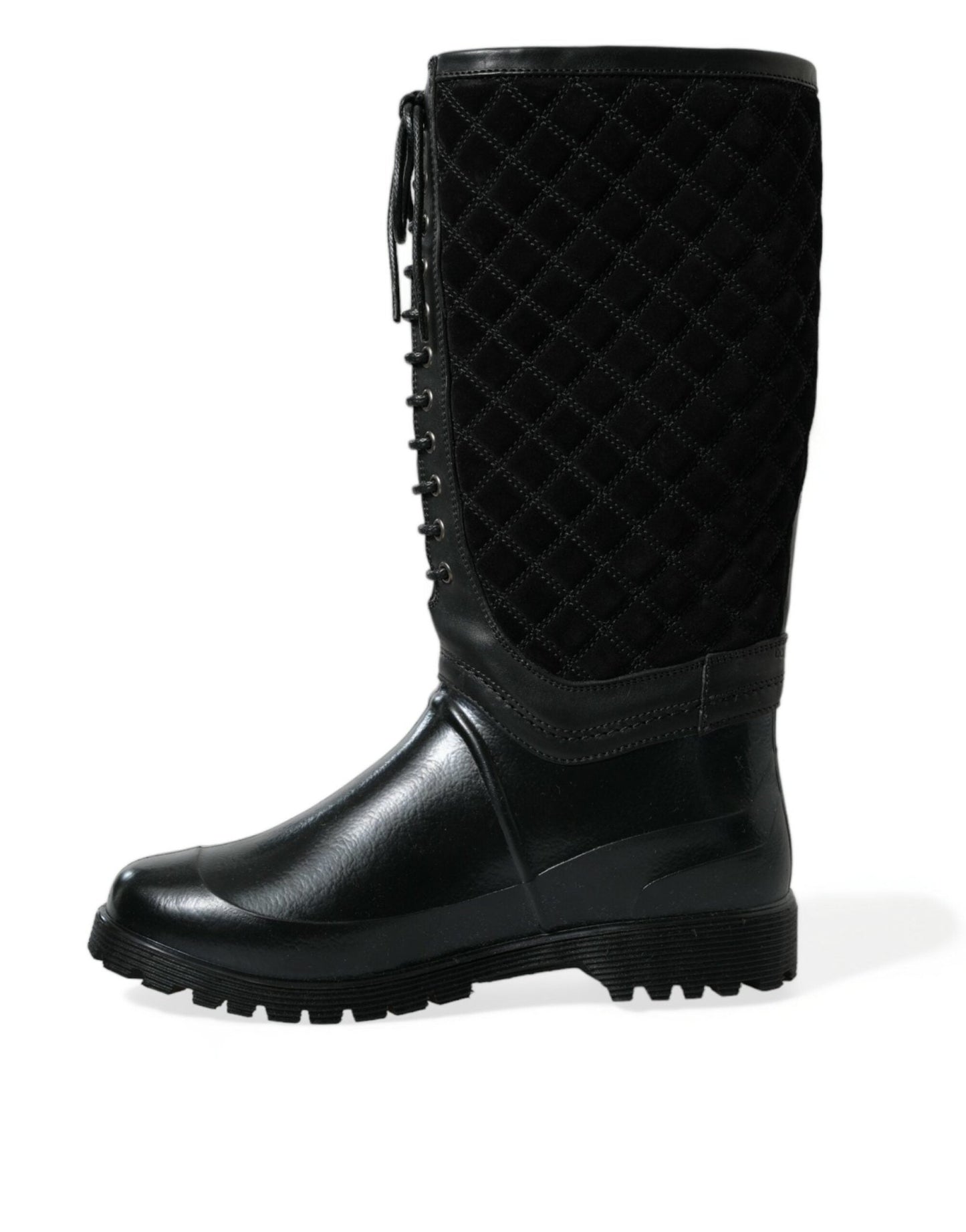 Dolce & Gabbana Black Chioggia Rubber Suede Rain Boots Shoes - SMARTMARTNZ