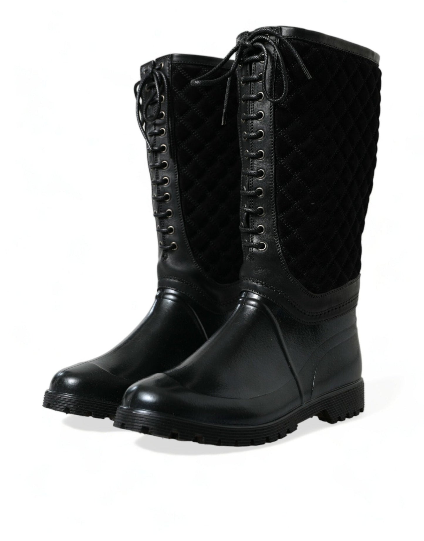 Dolce & Gabbana Black Chioggia Rubber Suede Rain Boots Shoes - SMARTMARTNZ