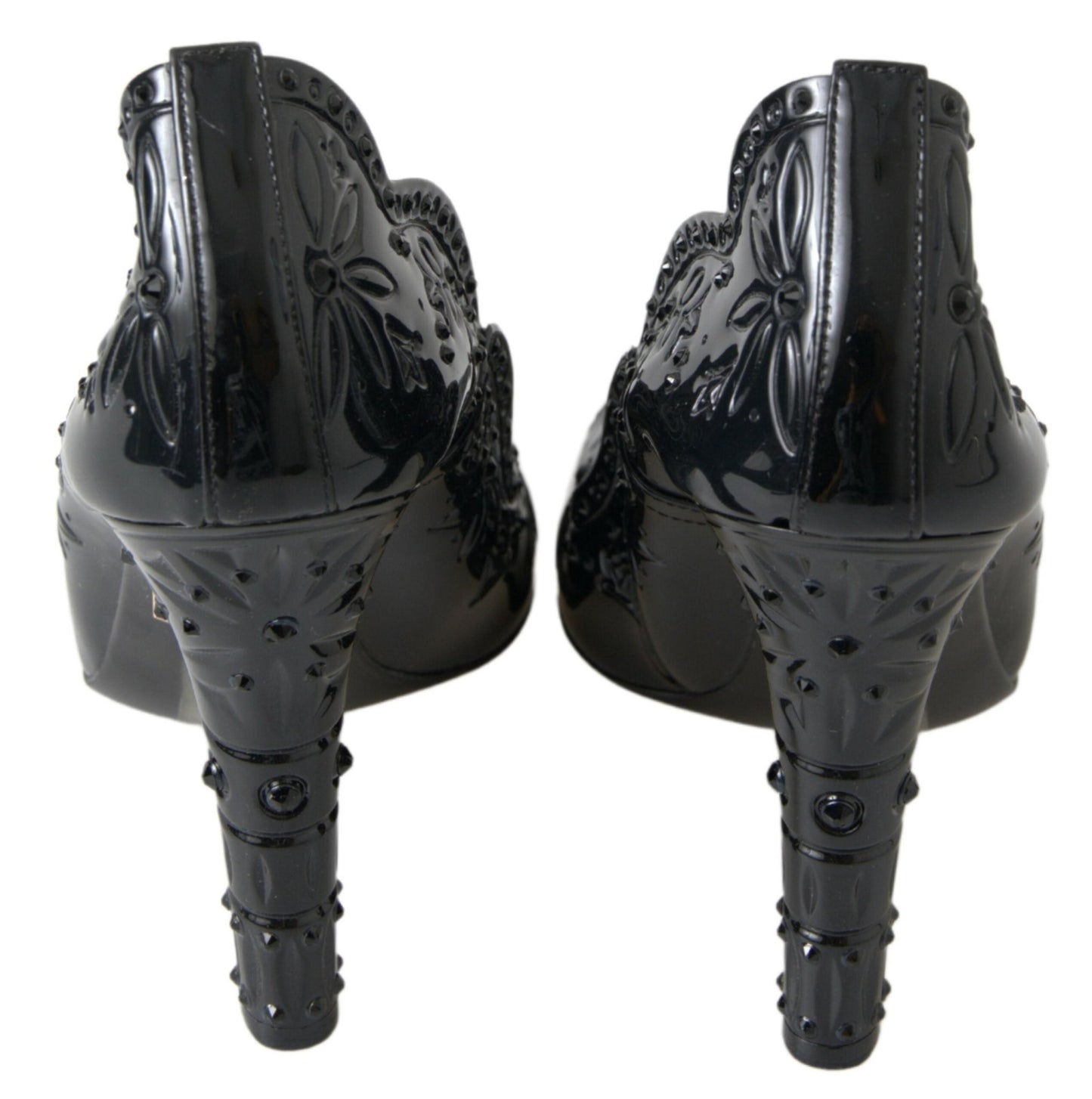 Dolce & Gabbana Black CINDERELLA Floral Crystal Heels Shoes - SMARTMARTNZ