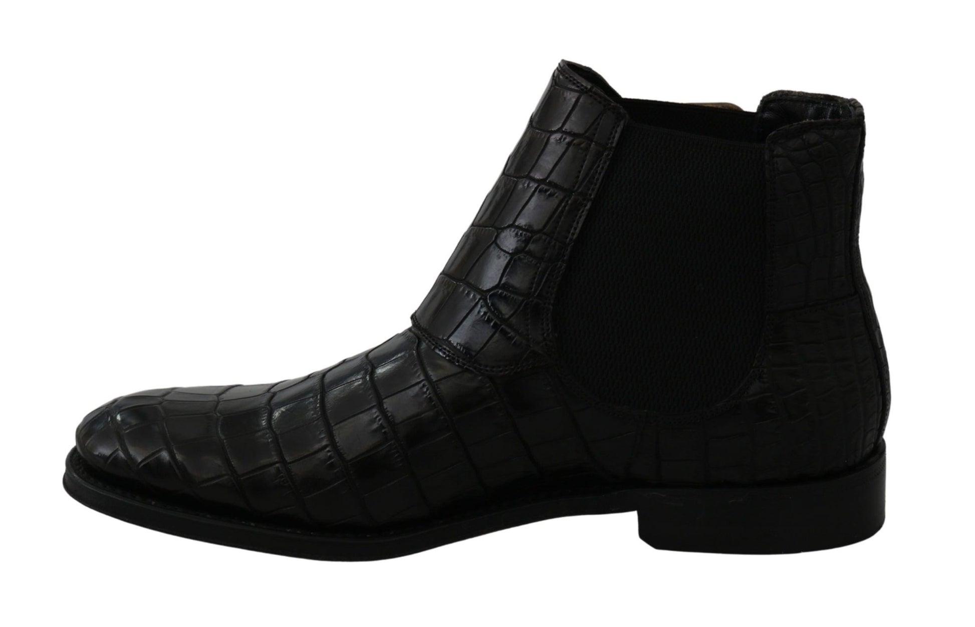 Dolce & Gabbana Black Crocodile Leather Derby Boots Shoes - SMARTMARTNZ