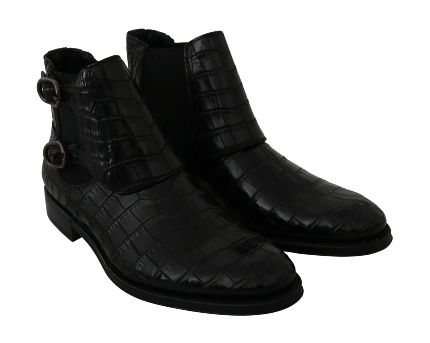 Dolce & Gabbana Black Crocodile Leather Derby Boots Shoes - SMARTMARTNZ