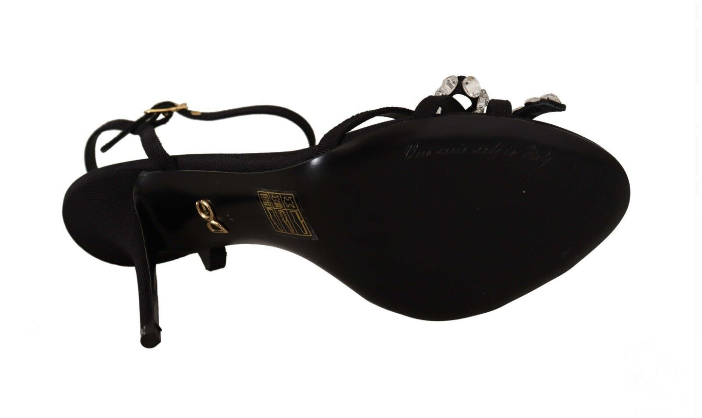 Dolce & Gabbana Black Crystals Ankle Strap Heels Sandals Shoes - SMARTMARTNZ