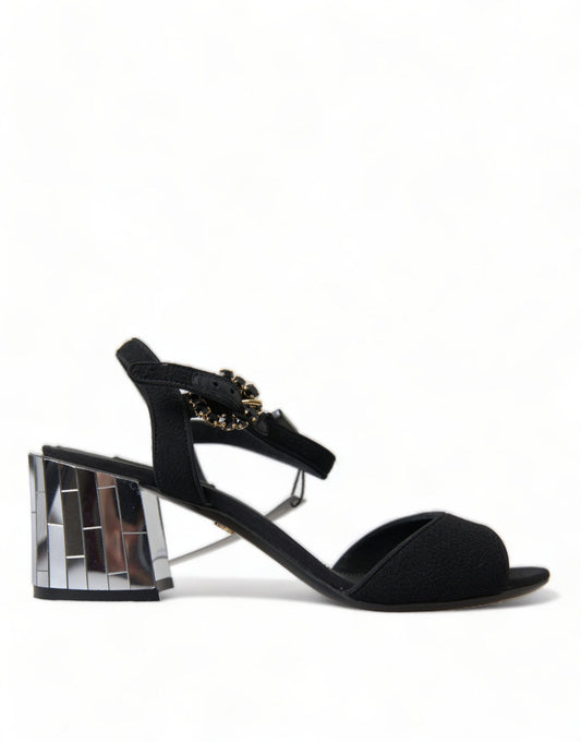 Dolce & Gabbana Black Crystals Ankle Strap Sandals Shoes - SMARTMARTNZ