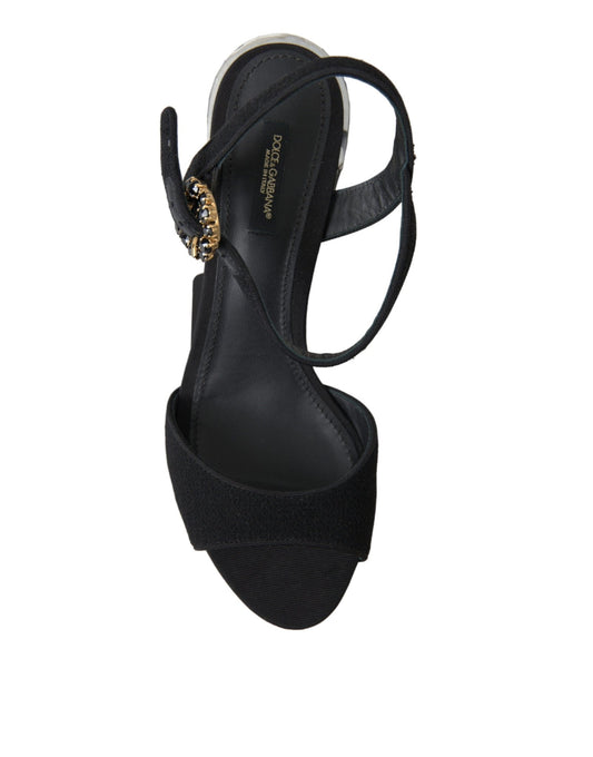 Dolce & Gabbana Black Crystals Ankle Strap Sandals Shoes - SMARTMARTNZ