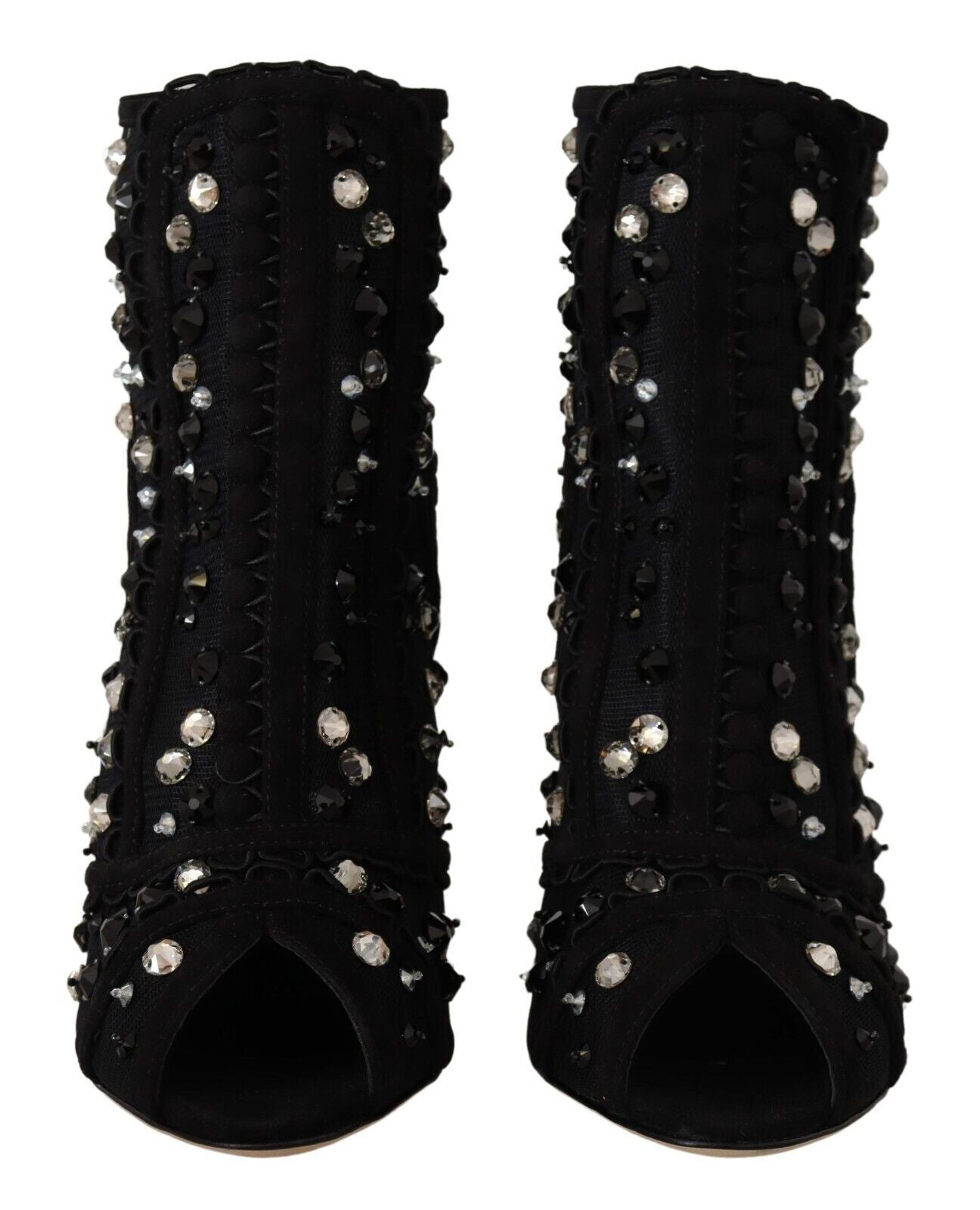 Dolce & Gabbana Black Crystals Heels Zipper Short Boots Shoes - SMARTMARTNZ