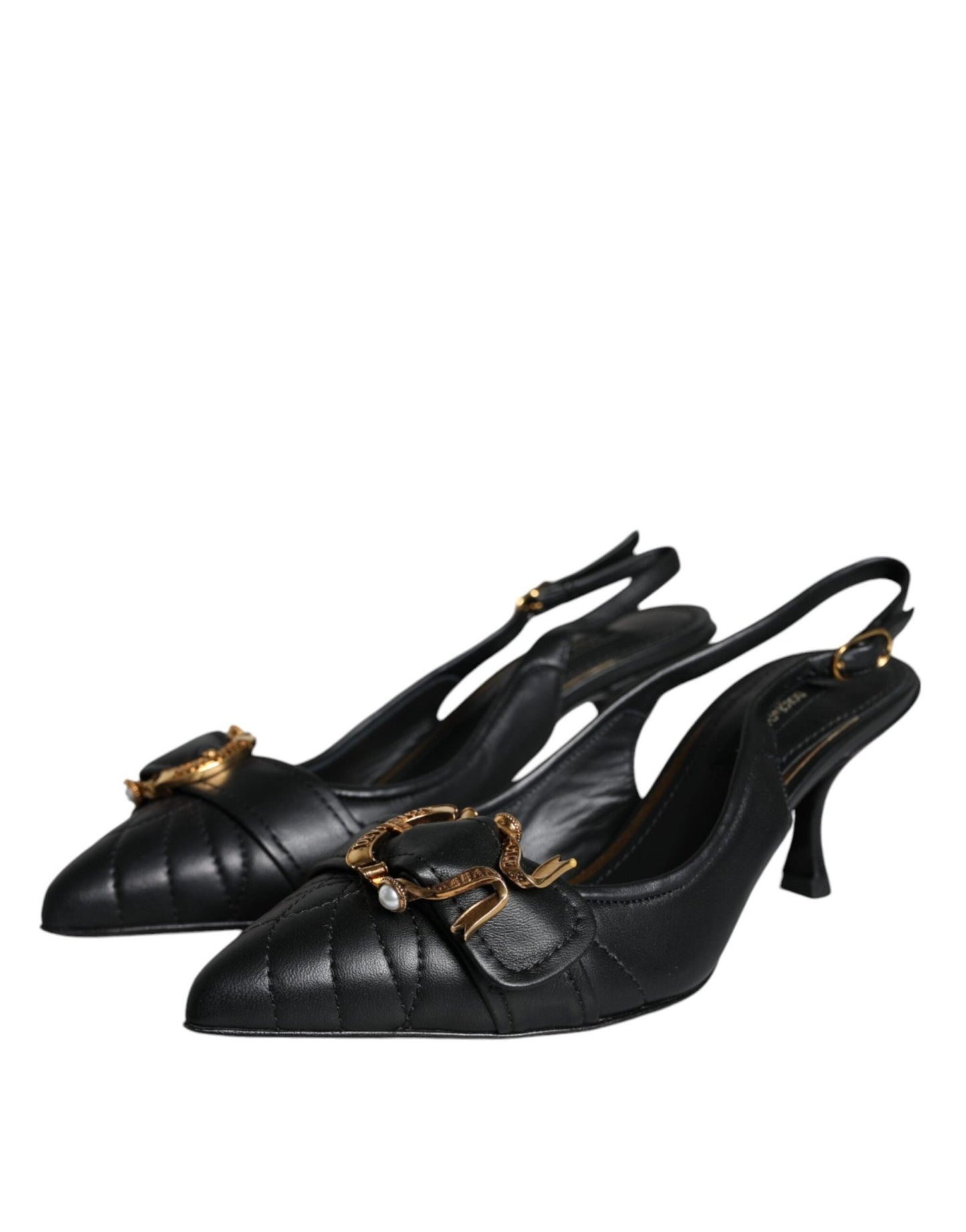 Dolce & Gabbana Black Devotion Leather Heels Slingback Shoes - SMARTMARTNZ