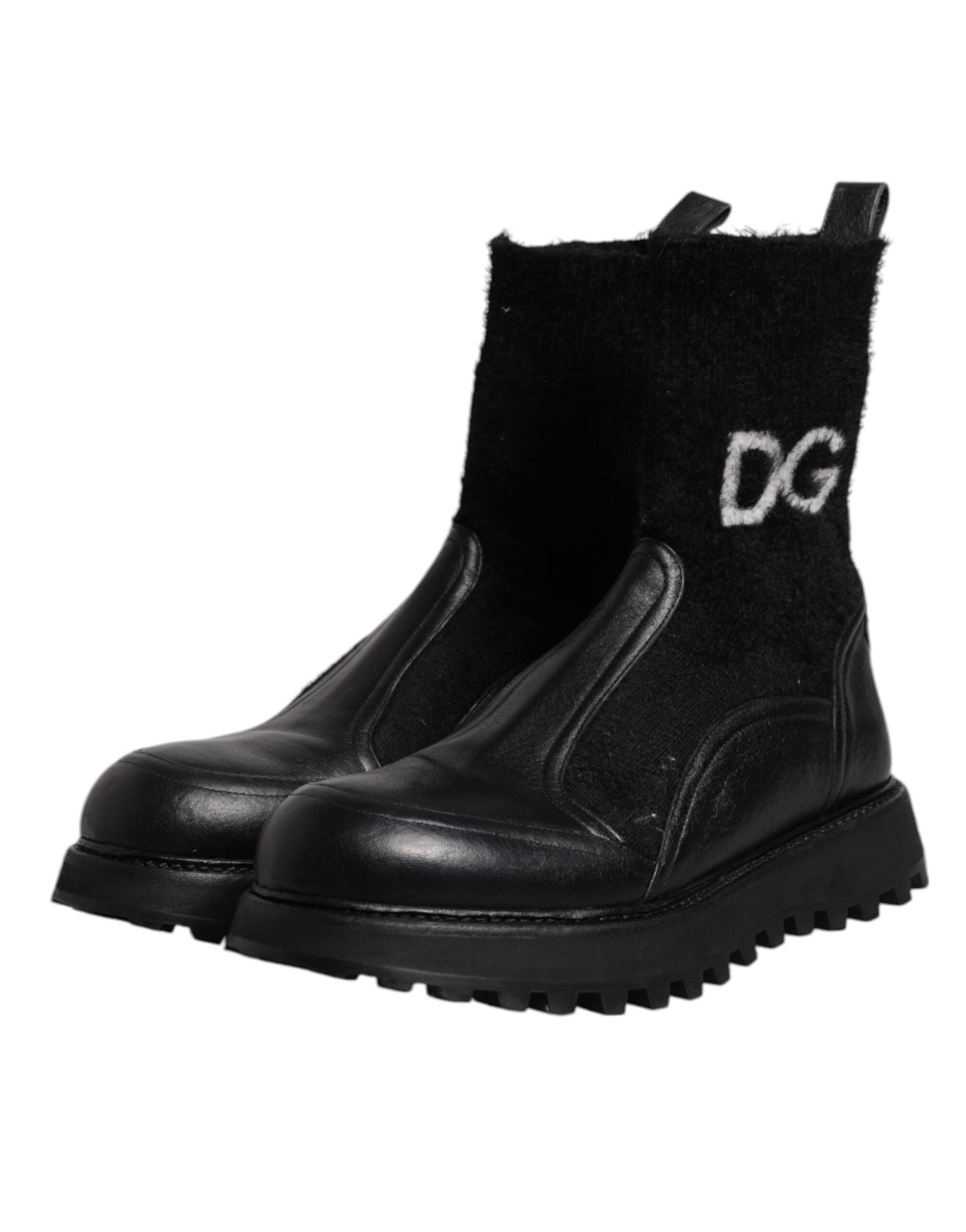 Dolce & Gabbana Black DG Logo Horse Sock Ankle Boots Shoes - SMARTMARTNZ