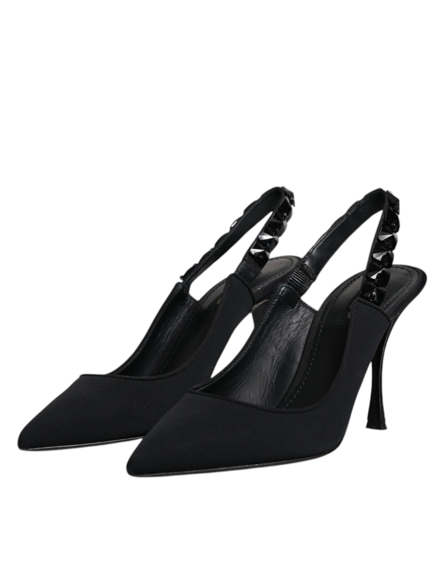 Dolce & Gabbana Black Embellished Charmeuse Slingback Shoes - SMARTMARTNZ