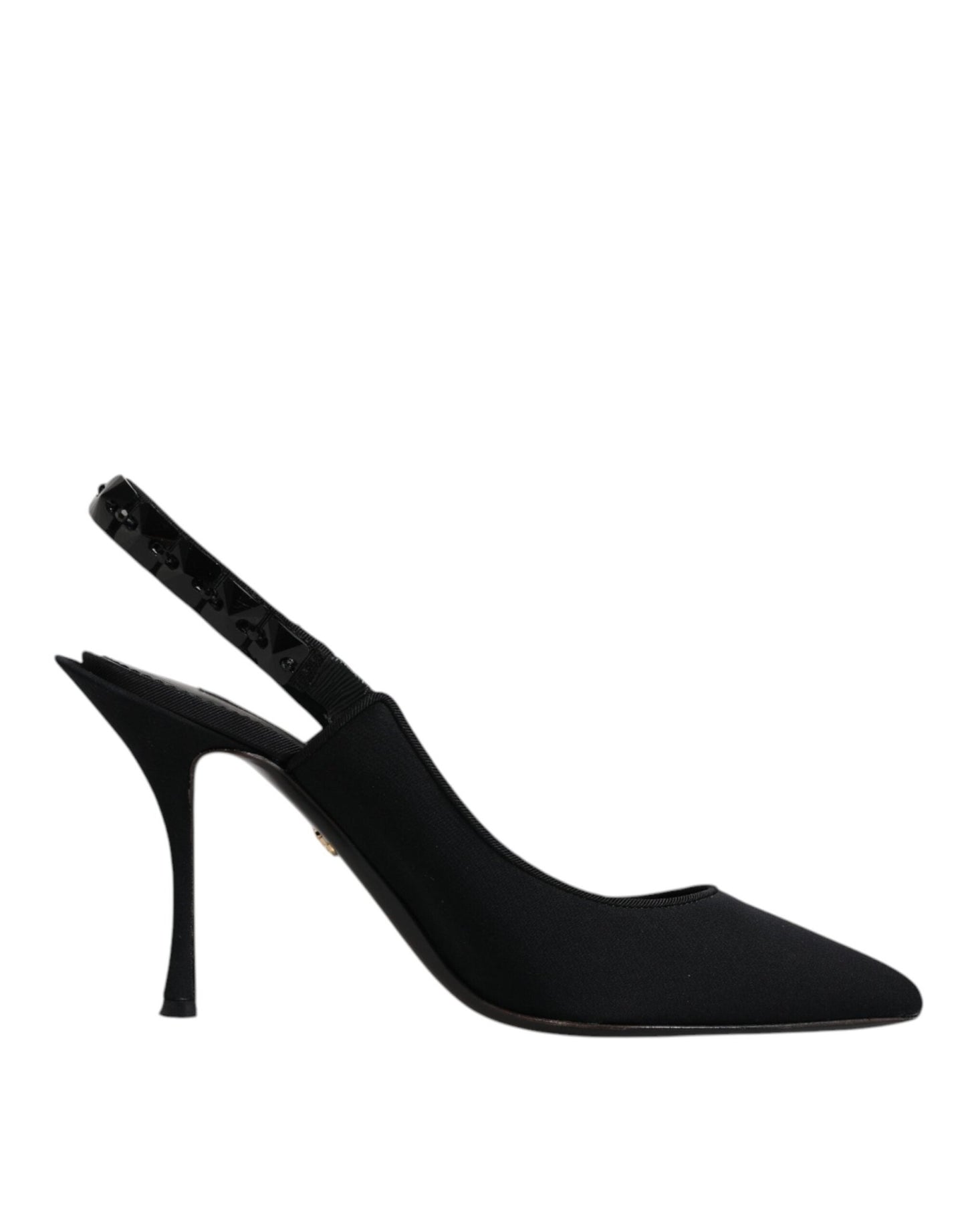 Dolce & Gabbana Black Embellished Charmeuse Slingback Shoes - SMARTMARTNZ