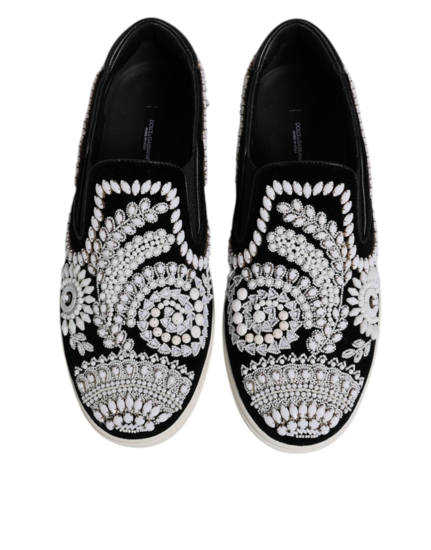 Dolce & Gabbana Black Embellished London Men Slip On Shoes - SMARTMARTNZ