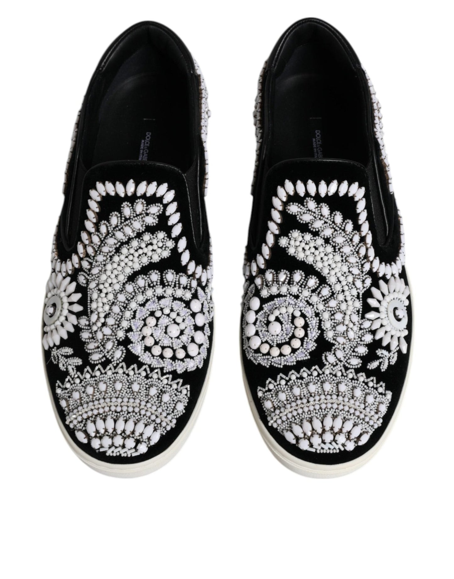Dolce & Gabbana Black Embellished London Men Slip On Shoes - SMARTMARTNZ