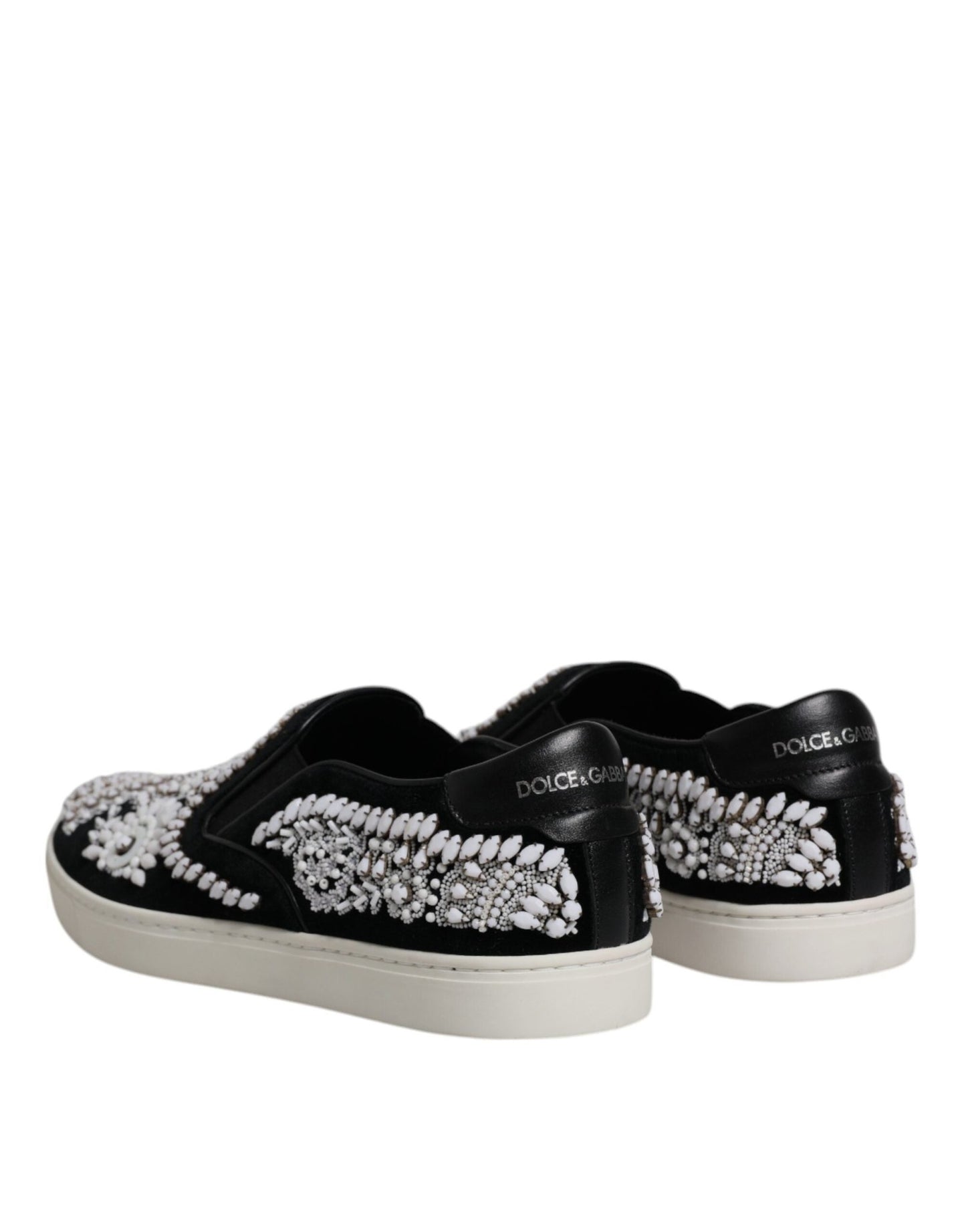 Dolce & Gabbana Black Embellished London Men Slip On Shoes - SMARTMARTNZ