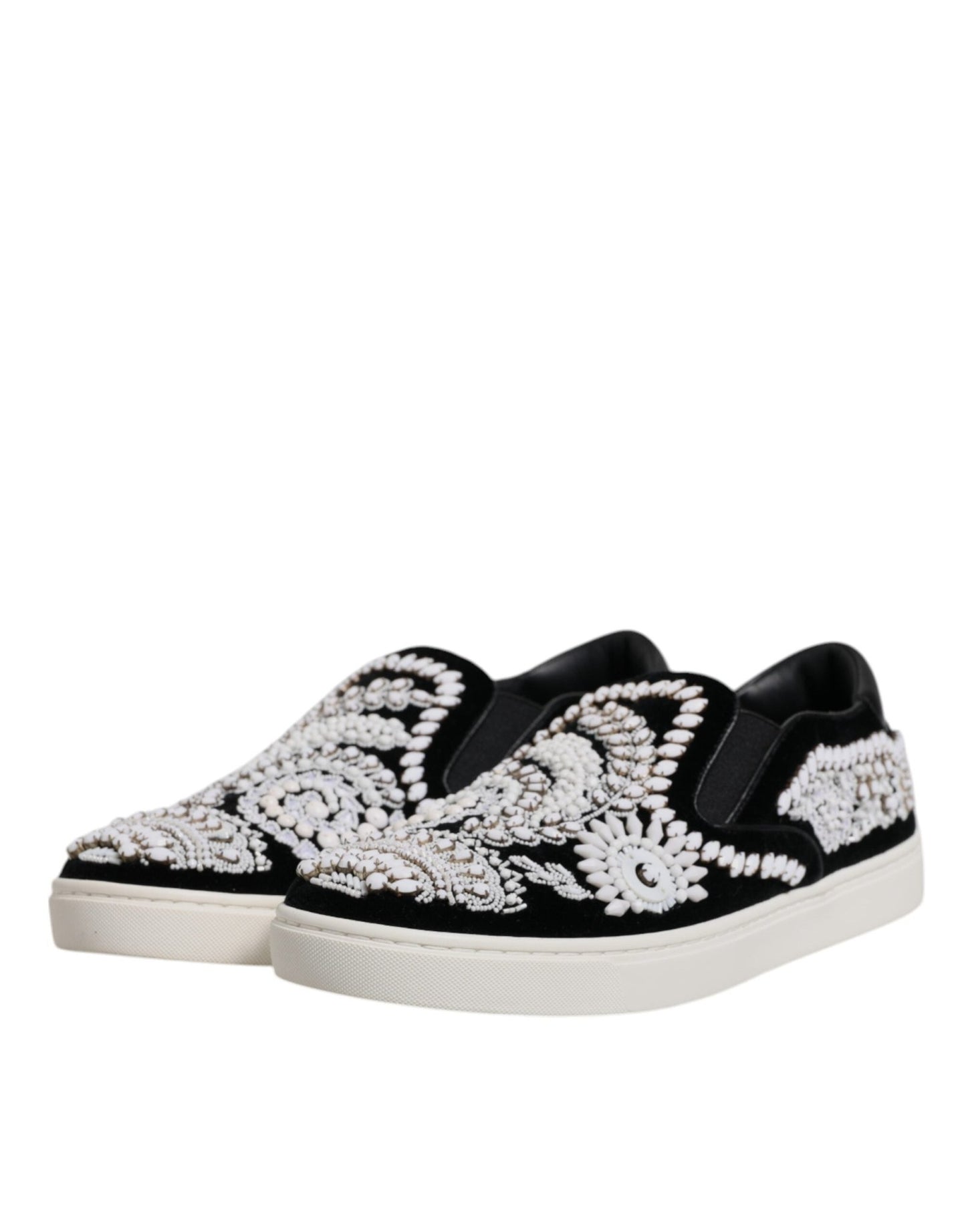 Dolce & Gabbana Black Embellished London Men Slip On Shoes - SMARTMARTNZ