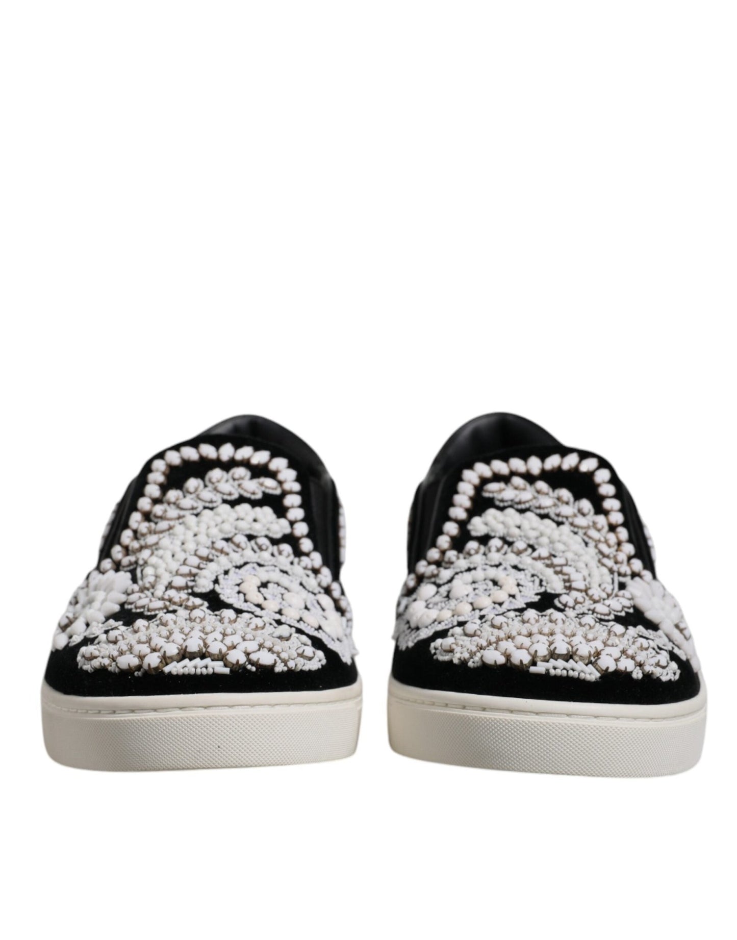 Dolce & Gabbana Black Embellished London Men Slip On Shoes - SMARTMARTNZ