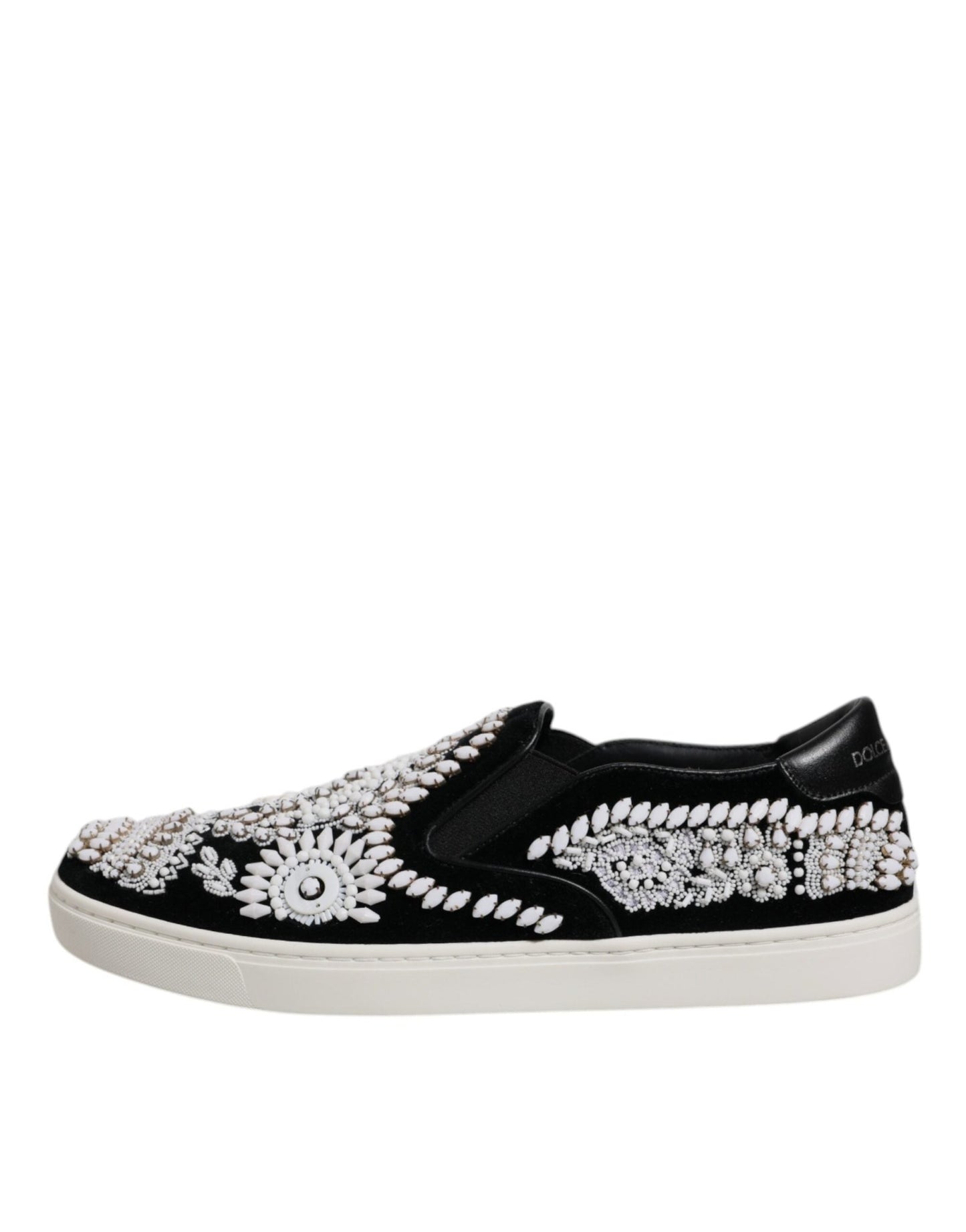 Dolce & Gabbana Black Embellished London Men Slip On Shoes - SMARTMARTNZ