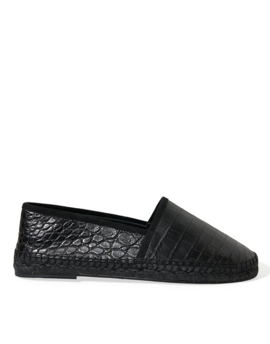 Dolce & Gabbana Black Exotic Leather Espadrilles Slip On Shoes - SMARTMARTNZ