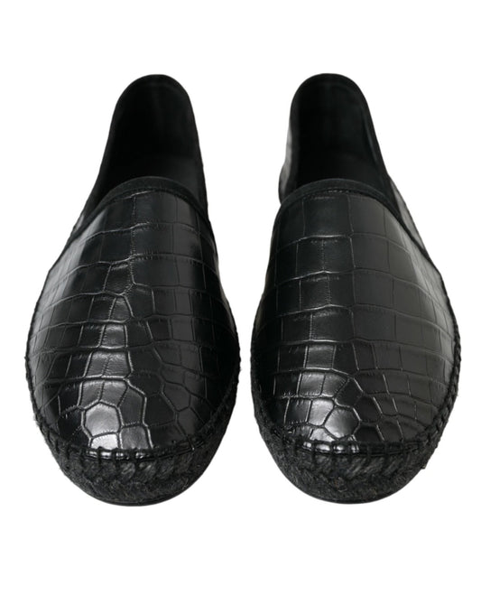Dolce & Gabbana Black Exotic Leather Espadrilles Slip On Shoes - SMARTMARTNZ