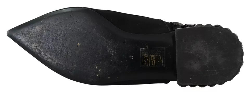Dolce & Gabbana Black Flats Crystal Slingback Charmeuse Shoes - SMARTMARTNZ