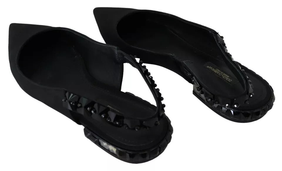 Dolce & Gabbana Black Flats Crystal Slingback Charmeuse Shoes - SMARTMARTNZ