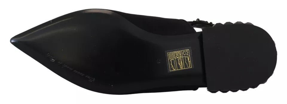 Dolce & Gabbana Black Flats Crystal Slingback Charmeuse Shoes - SMARTMARTNZ
