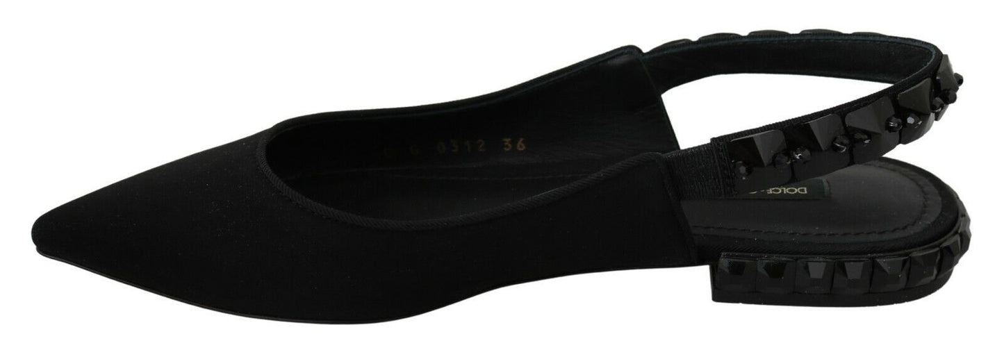 Dolce & Gabbana Black Flats Slingback Charmeuse Shoes - SMARTMARTNZ