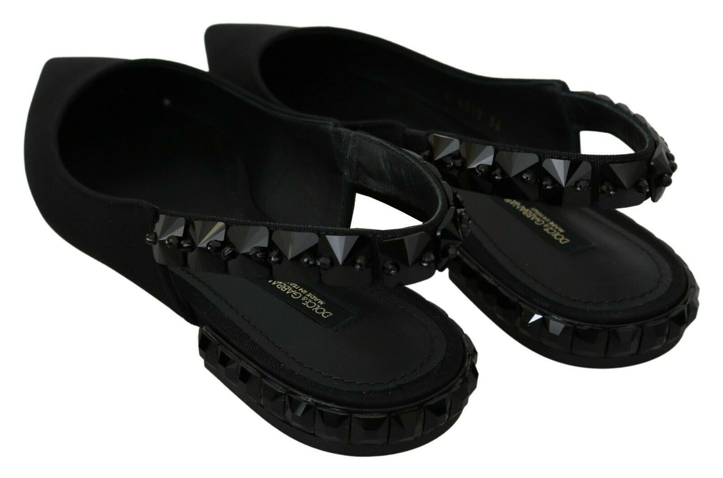 Dolce & Gabbana Black Flats Slingback Charmeuse Shoes - SMARTMARTNZ