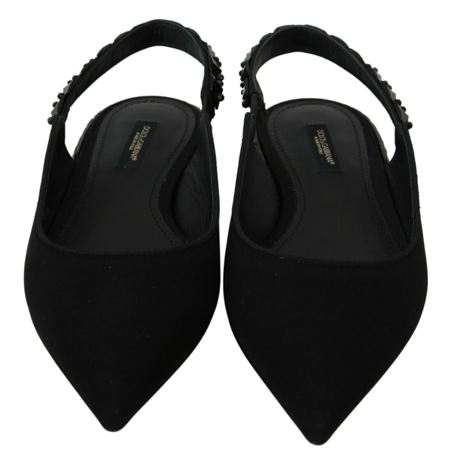 Dolce & Gabbana Black Flats Slingback Charmeuse Shoes - SMARTMARTNZ