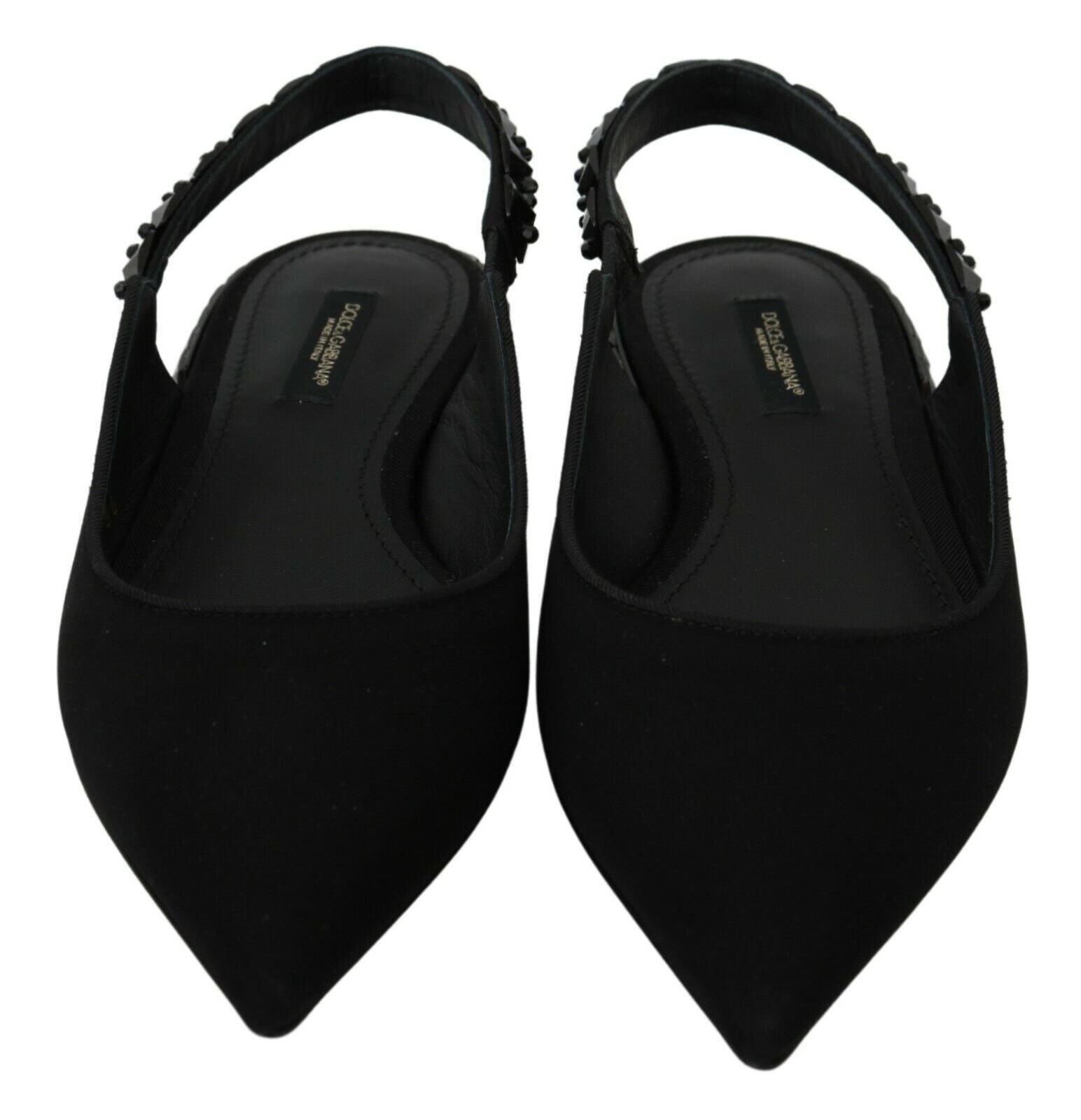 Dolce & Gabbana Black Flats Slingback Charmeuse Shoes - SMARTMARTNZ