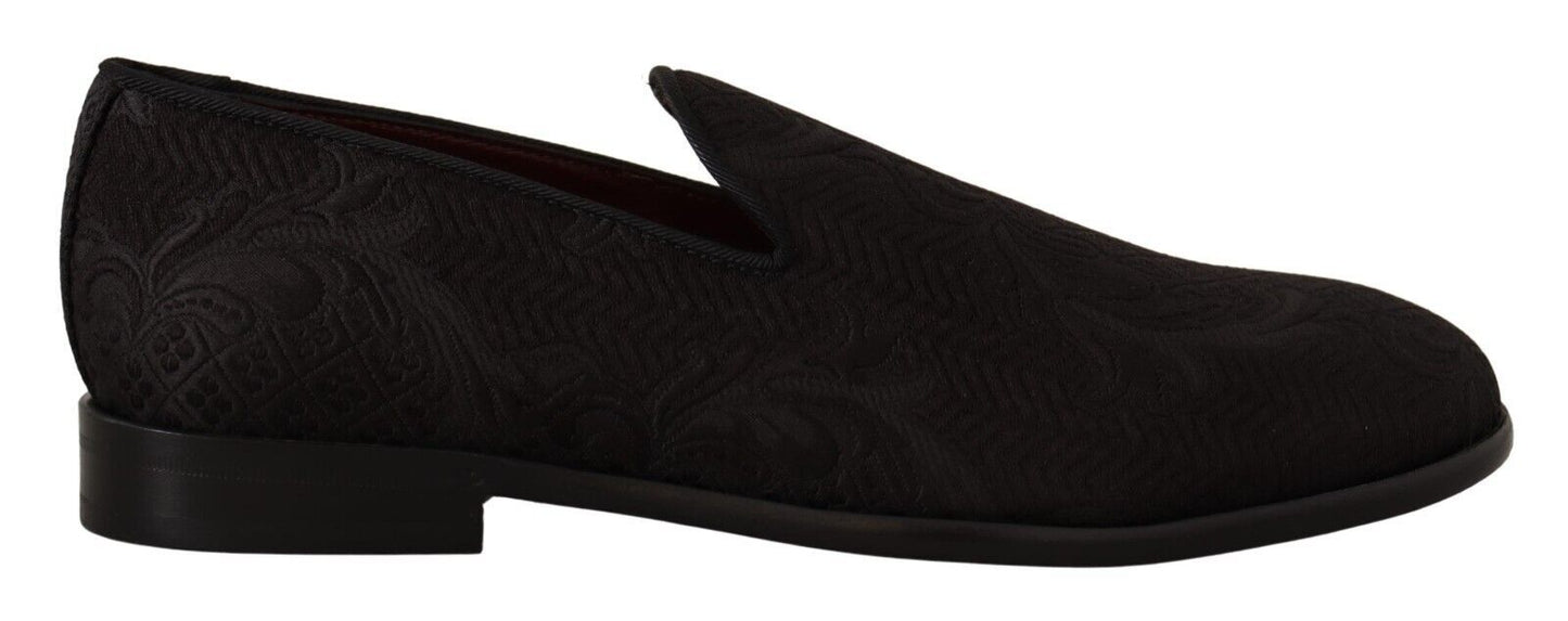 Dolce & Gabbana Black Floral Brocade Slippers Loafers Shoes - SMARTMARTNZ