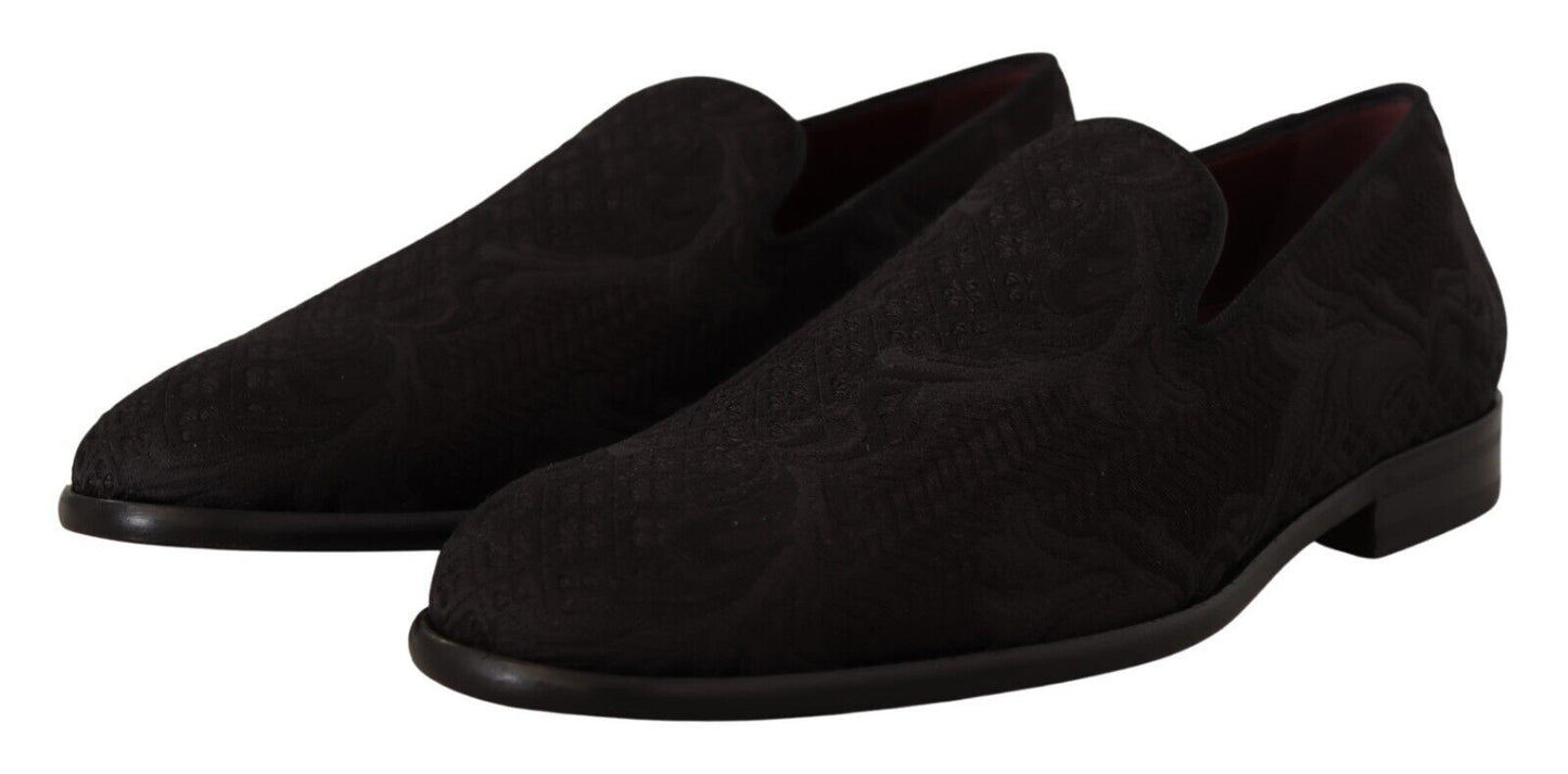 Dolce & Gabbana Black Floral Brocade Slippers Loafers Shoes - SMARTMARTNZ