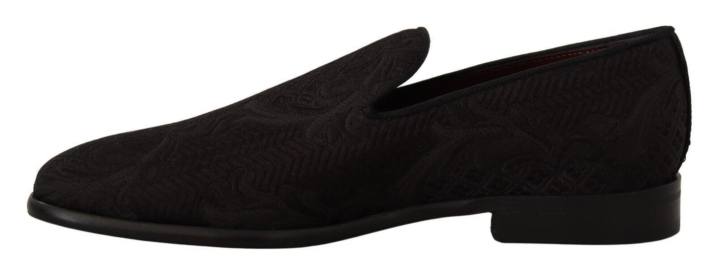 Dolce & Gabbana Black Floral Brocade Slippers Loafers Shoes - SMARTMARTNZ