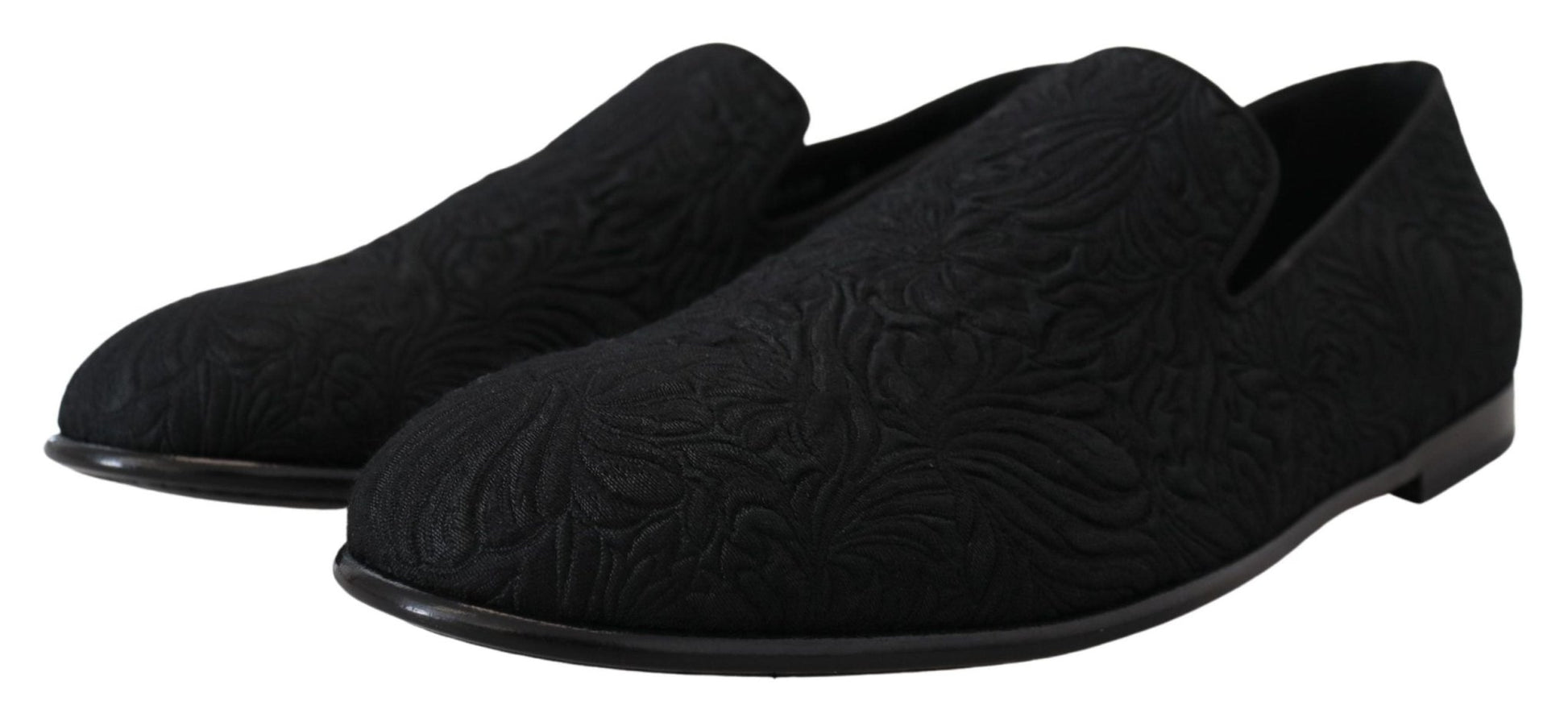 Dolce & Gabbana Black Floral Jacquard Slippers Loafers Shoes - SMARTMARTNZ
