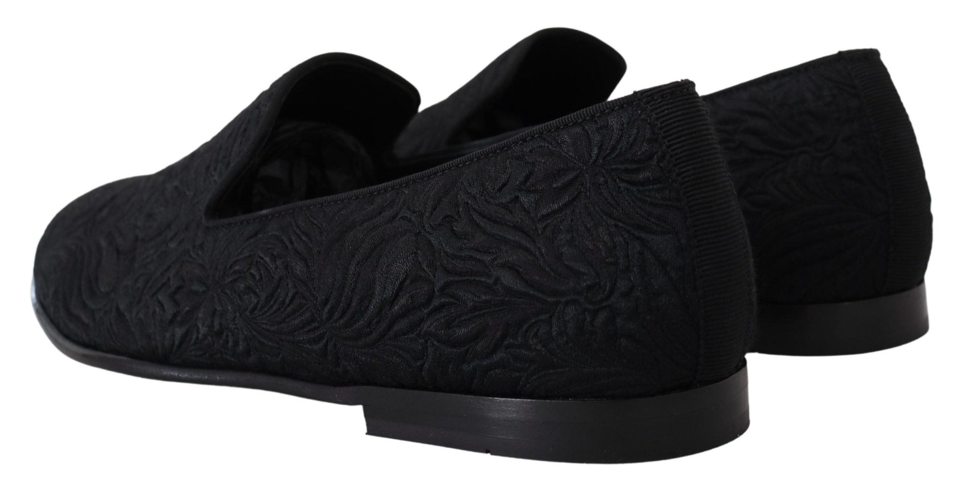 Dolce & Gabbana Black Floral Jacquard Slippers Loafers Shoes - SMARTMARTNZ