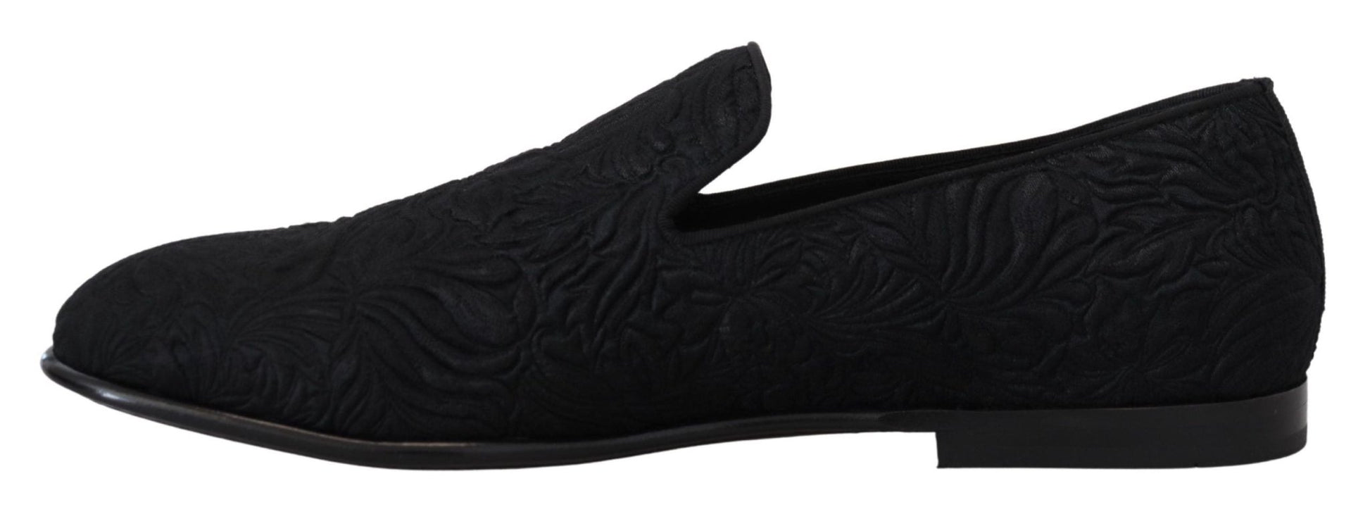 Dolce & Gabbana Black Floral Jacquard Slippers Loafers Shoes - SMARTMARTNZ