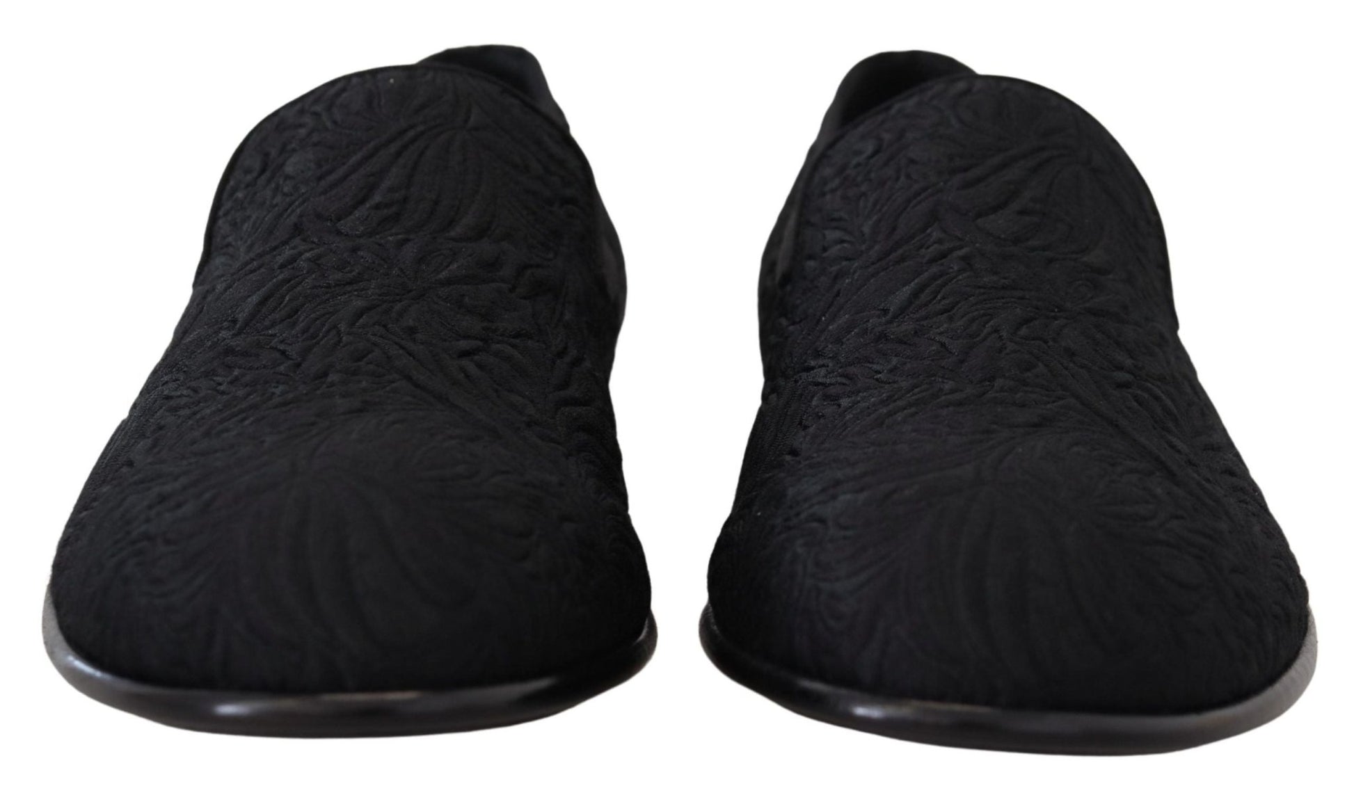 Dolce & Gabbana Black Floral Jacquard Slippers Loafers Shoes - SMARTMARTNZ