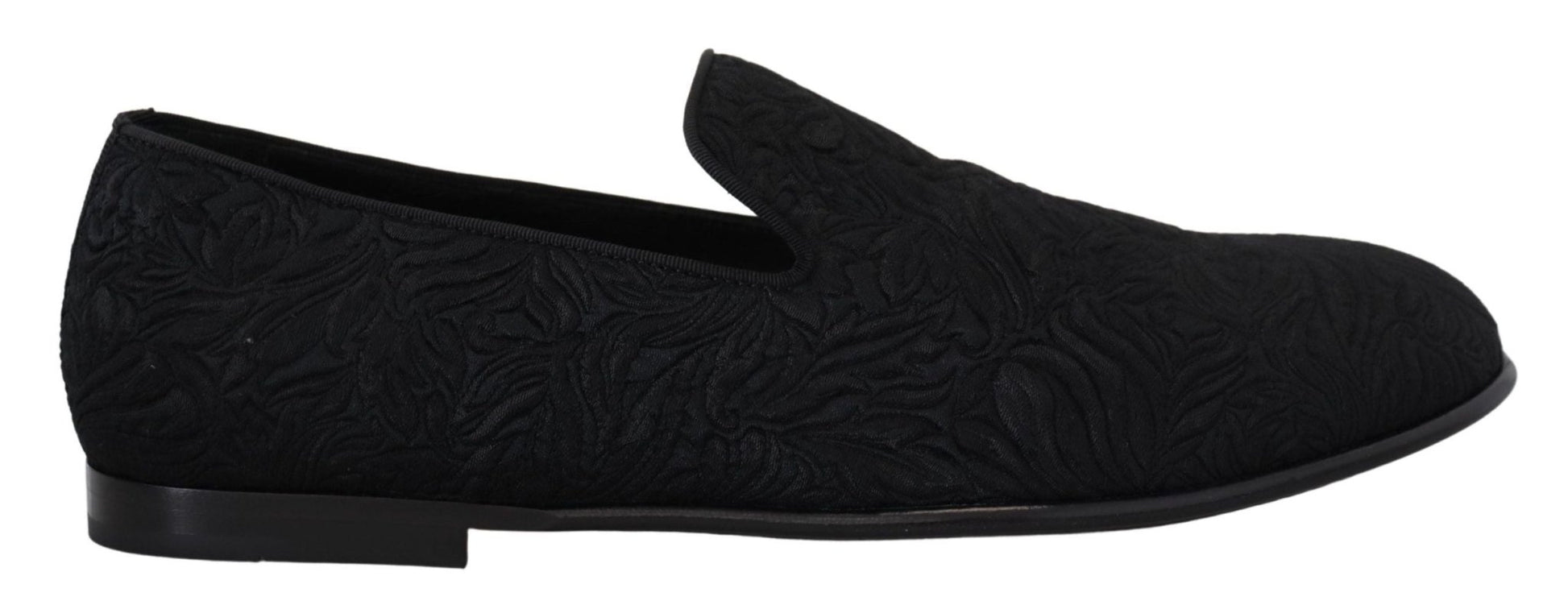 Dolce & Gabbana Black Floral Jacquard Slippers Loafers Shoes - SMARTMARTNZ