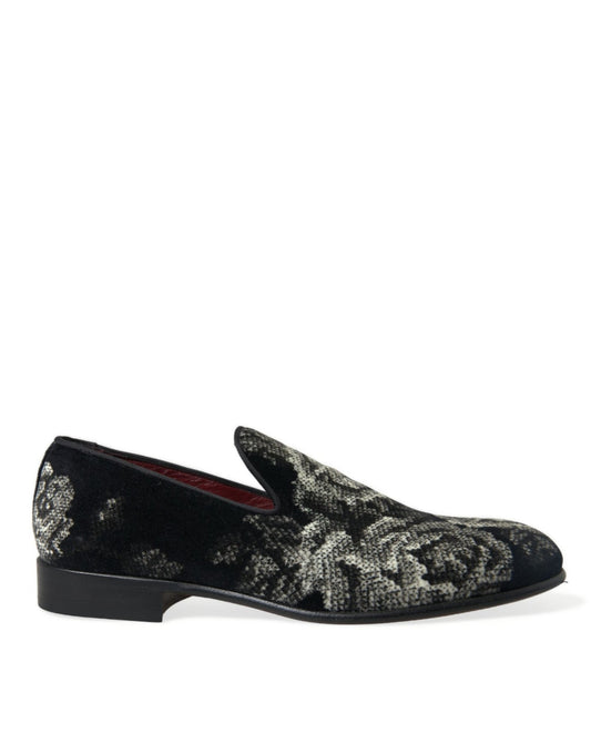Dolce & Gabbana Black Floral Slippers Men Loafers Dress Shoes - SMARTMARTNZ