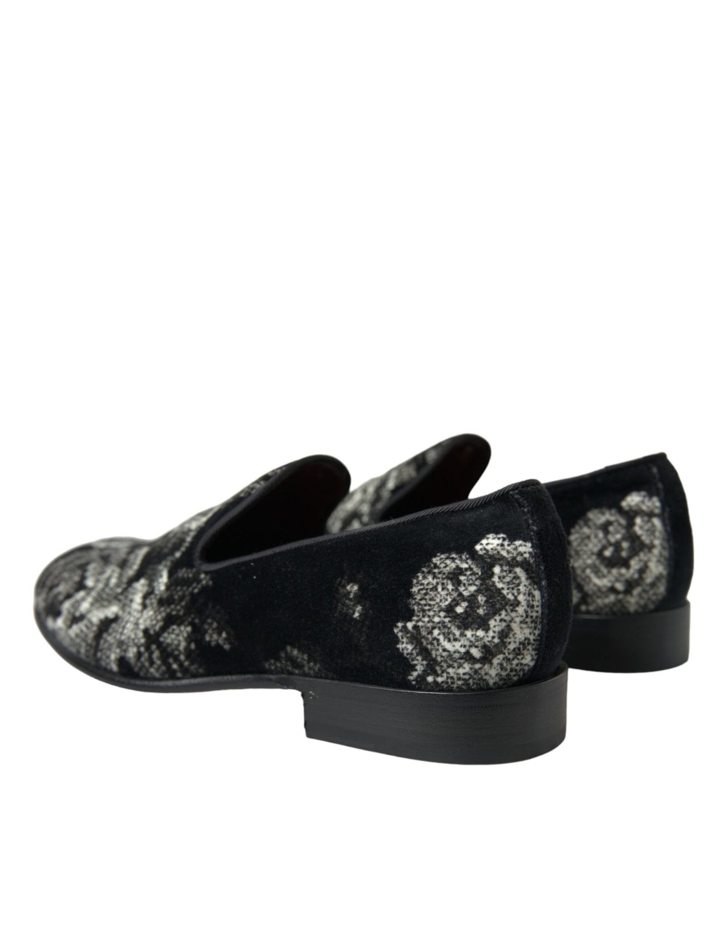 Dolce & Gabbana Black Floral Slippers Men Loafers Dress Shoes - SMARTMARTNZ