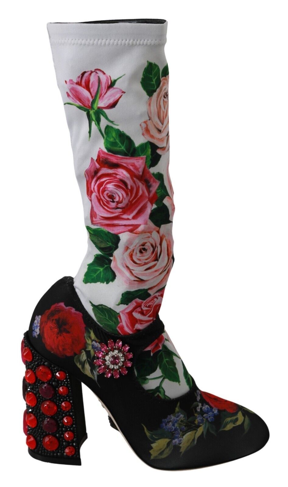 Dolce & Gabbana Black Floral Socks Crystal Jersey Boots Shoes - SMARTMARTNZ