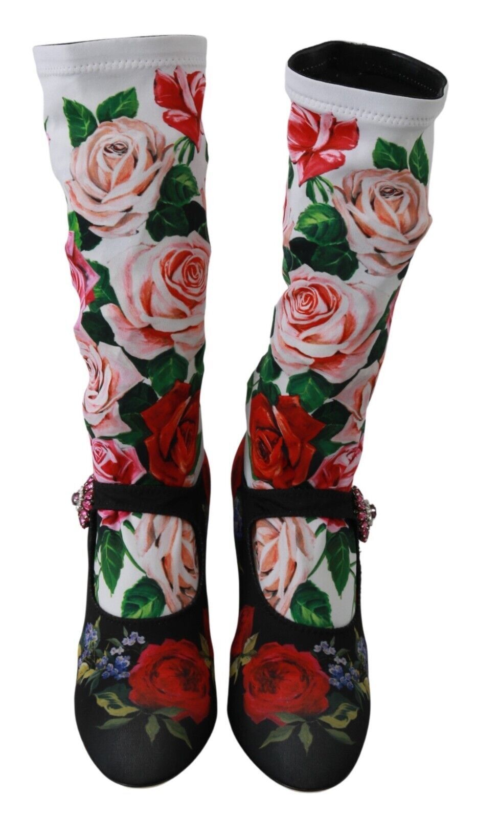 Dolce & Gabbana Black Floral Socks Crystal Jersey Boots Shoes - SMARTMARTNZ