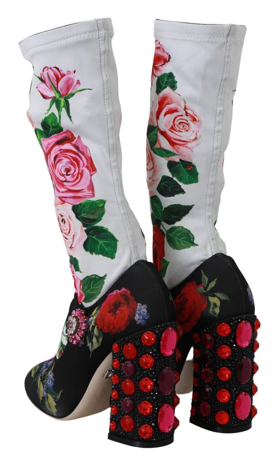 Dolce & Gabbana Black Floral Socks Crystal Jersey Boots Shoes - SMARTMARTNZ