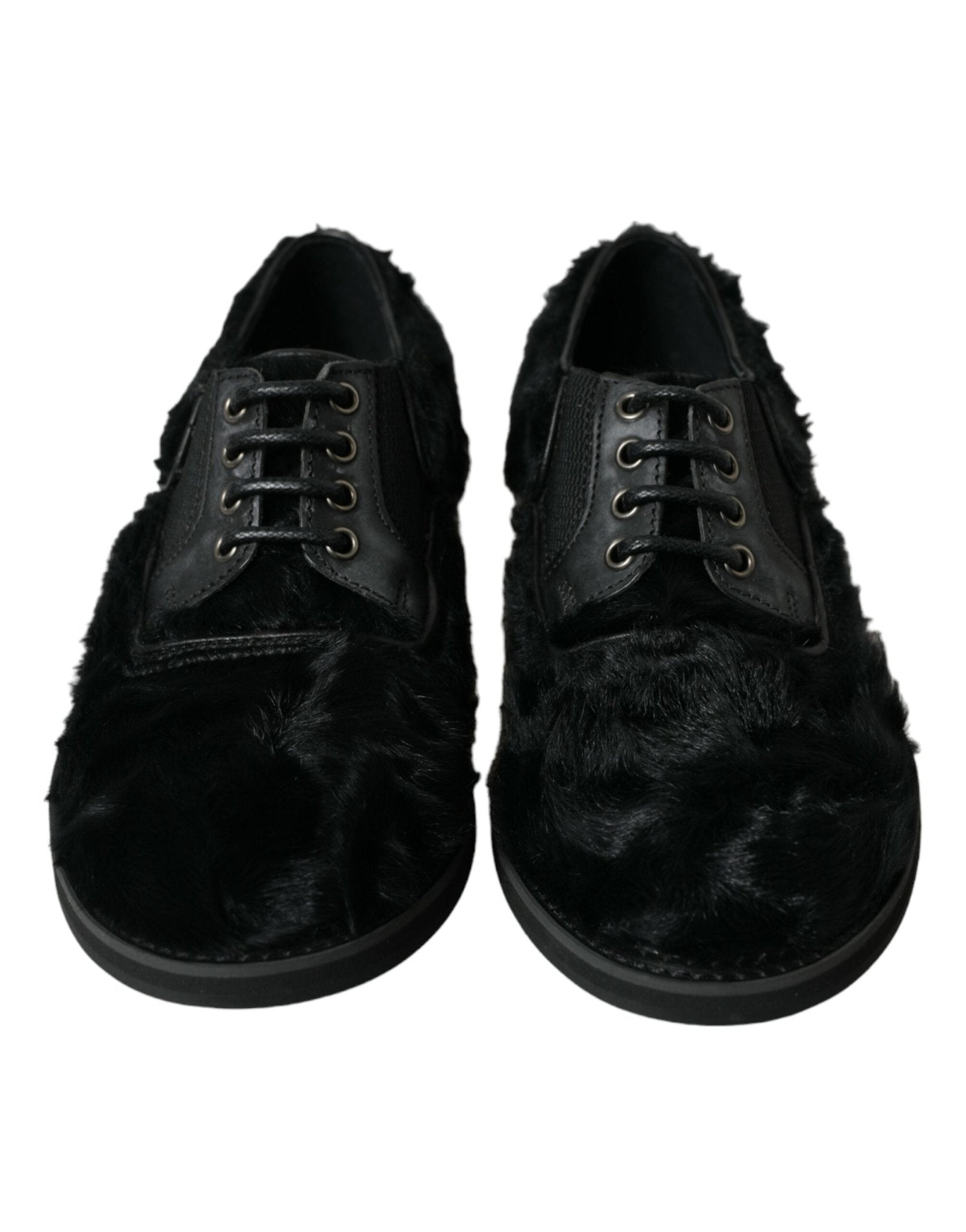 Dolce & Gabbana Black Fur Leather Lace Up Derby Dress Shoes - SMARTMARTNZ