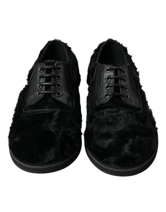 Dolce & Gabbana Black Fur Leather Lace Up Derby Dress Shoes - SMARTMARTNZ